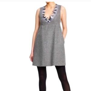 Anna Sui Grey Metallic Dress Embellished Sleeveless V-Neck NEW Size S